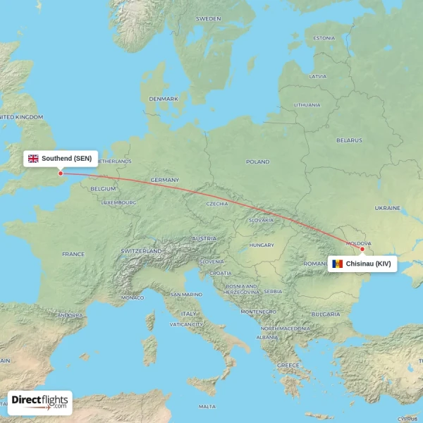 Chisinau - Southend direct flight map