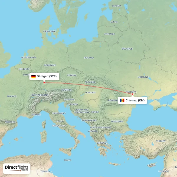 Chisinau - Stuttgart direct flight map