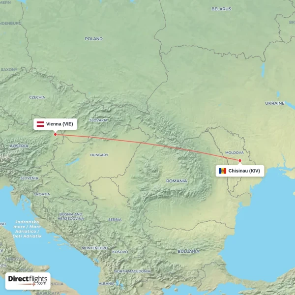 Chisinau - Vienna direct flight map