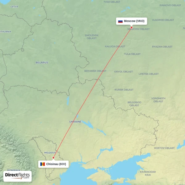 Chisinau - Moscow direct flight map