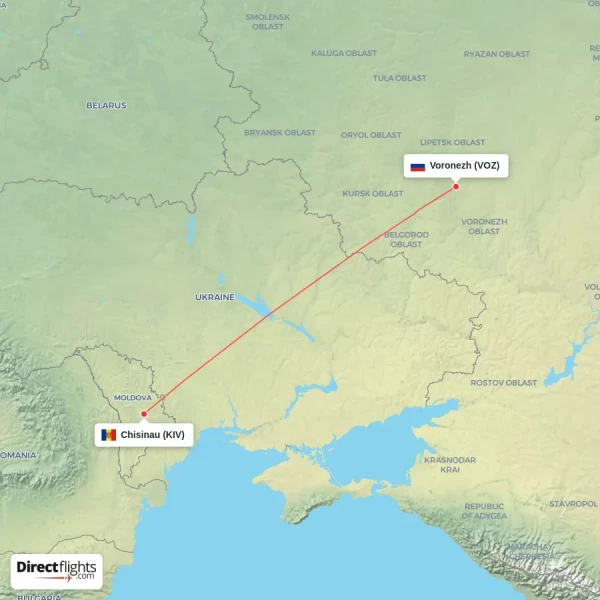 Chisinau - Voronezh direct flight map