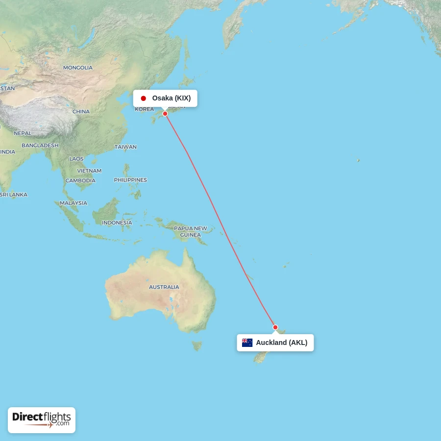 KIX - AKL route map