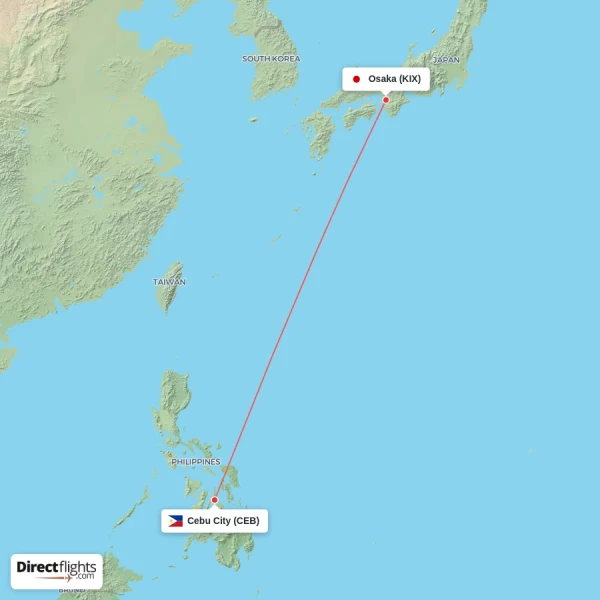 Osaka - Cebu City direct flight map