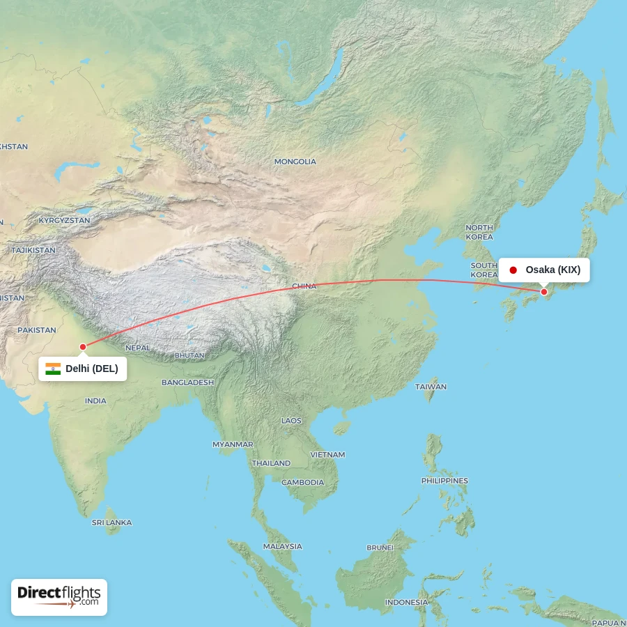 KIX - DEL route map