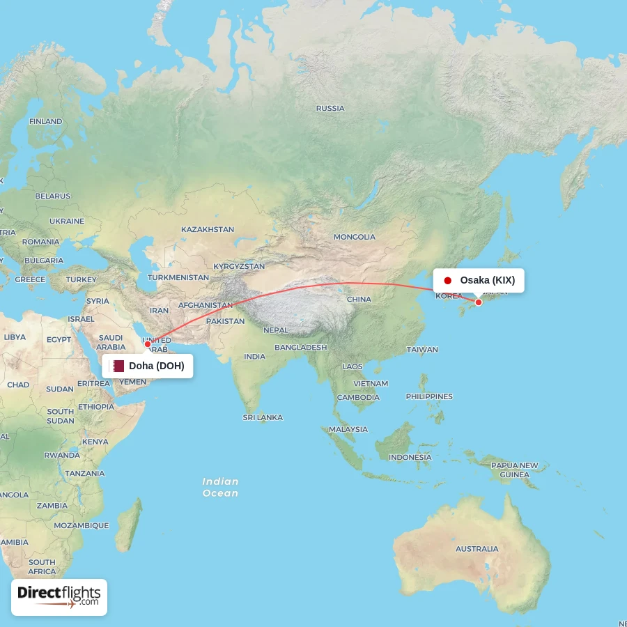 KIX - DOH route map