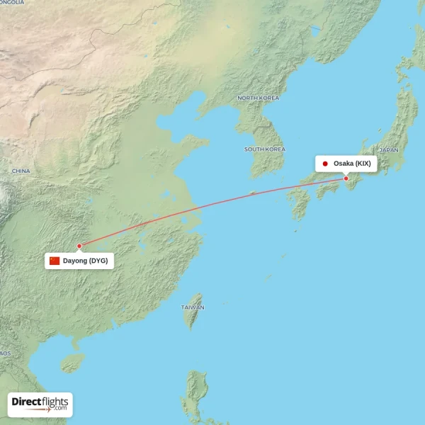 Osaka - Dayong direct flight map