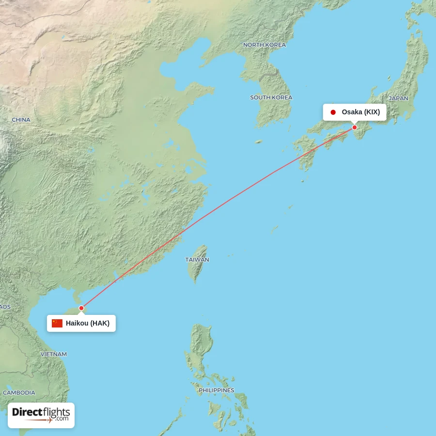 KIX - HAK route map