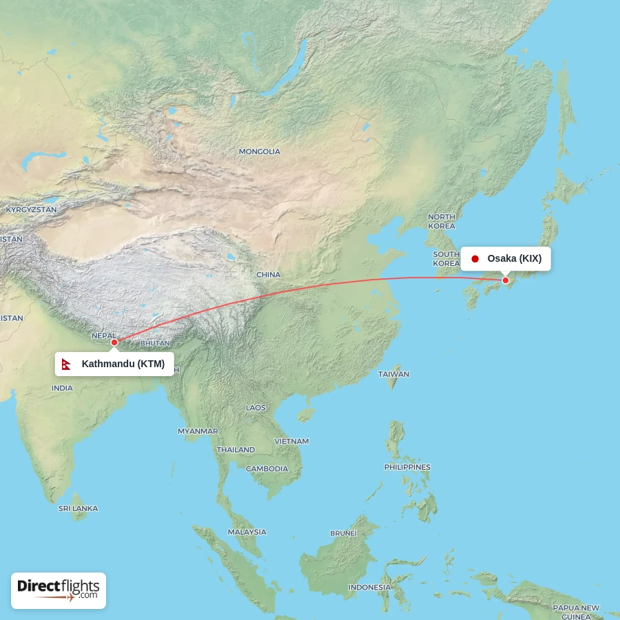 KIX - KTM route map