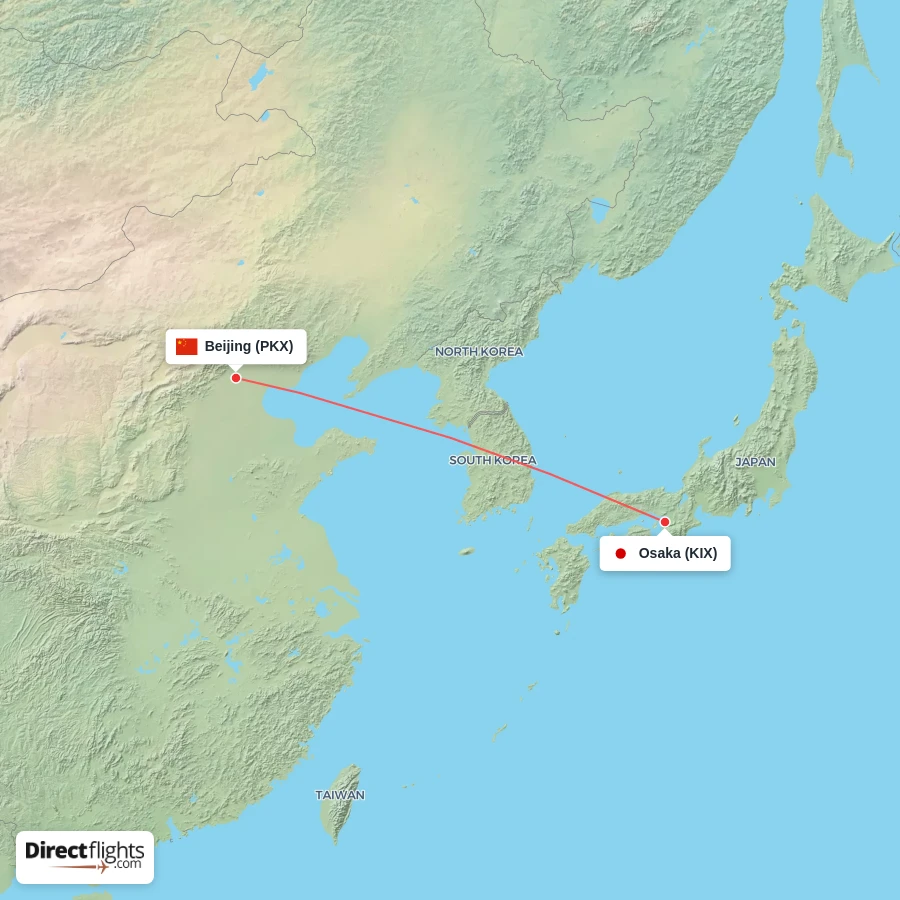 KIX - PKX route map