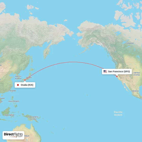 Osaka - San Francisco direct flight map