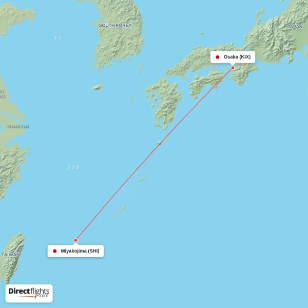 Osaka - Miyakojima direct flight map