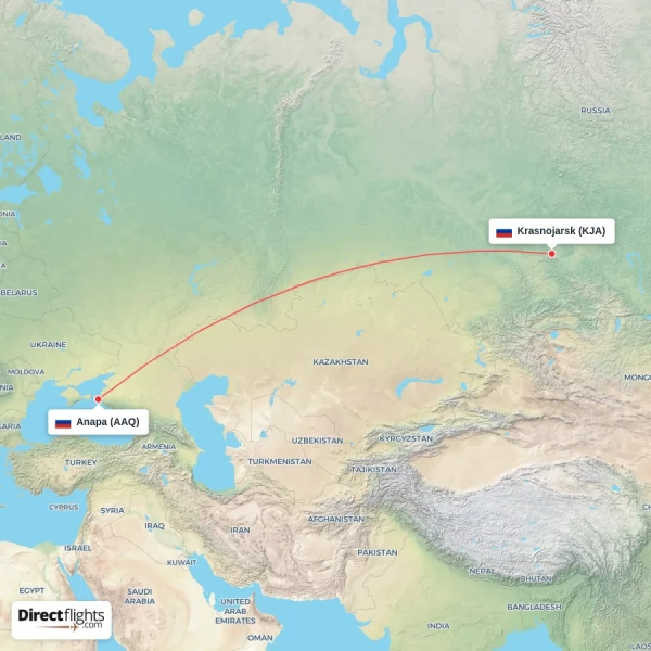 Krasnojarsk - Anapa direct flight map