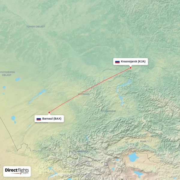 Krasnojarsk - Barnaul direct flight map