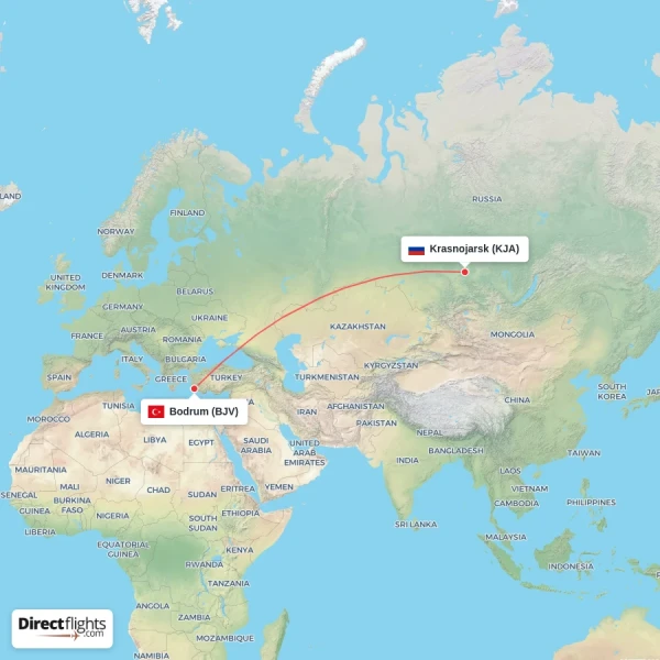Krasnojarsk - Bodrum direct flight map