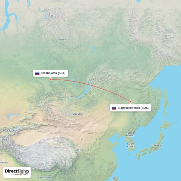 Krasnojarsk - Blagoveschensk direct flight map