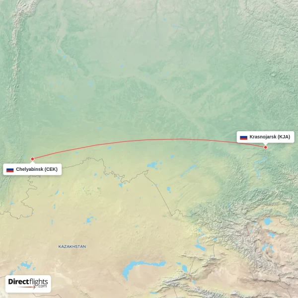 Krasnojarsk - Chelyabinsk direct flight map