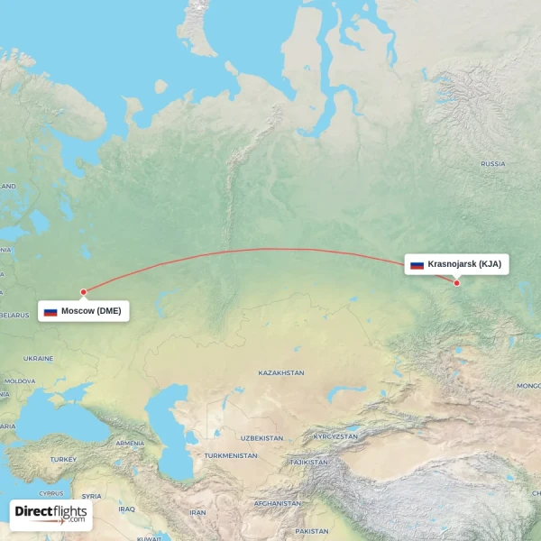 Krasnojarsk - Moscow direct flight map