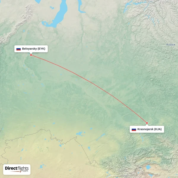 Krasnojarsk - Beloyarsky direct flight map