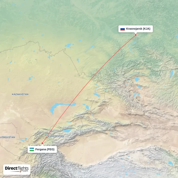Krasnojarsk - Fergana direct flight map