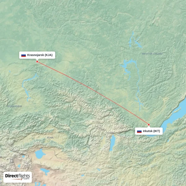 Krasnojarsk - Irkutsk direct flight map