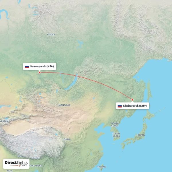 Krasnojarsk - Khabarovsk direct flight map
