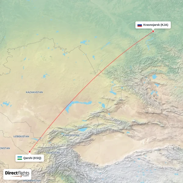 Krasnojarsk - Qarshi direct flight map