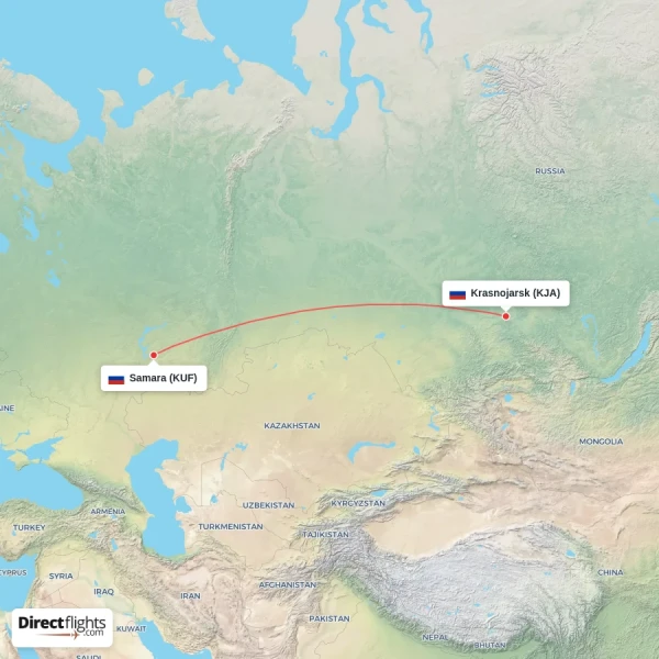 Krasnojarsk - Samara direct flight map