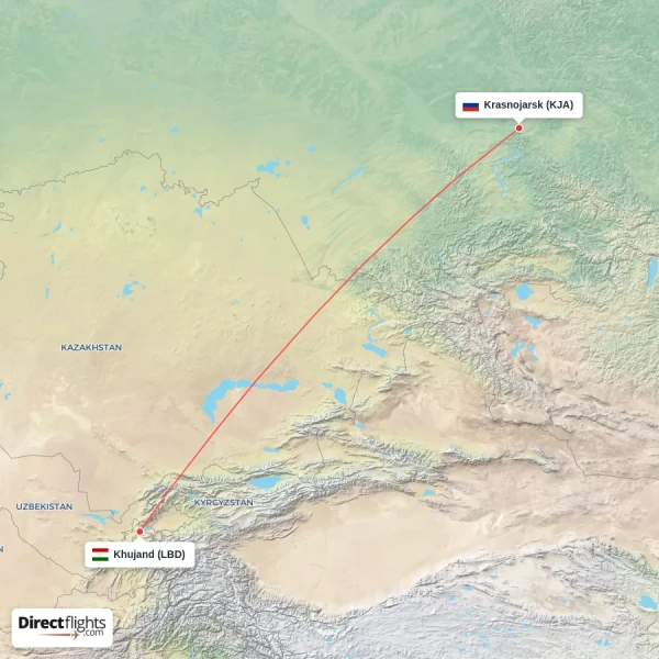 Krasnojarsk - Khujand direct flight map