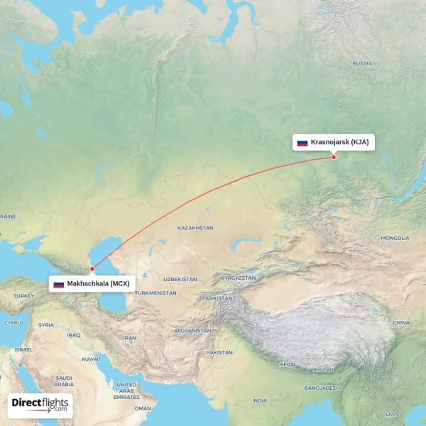 Krasnojarsk - Makhachkala direct flight map