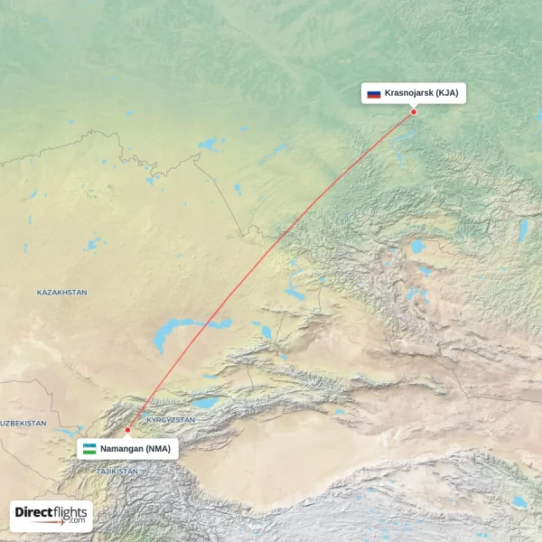 Krasnojarsk - Namangan direct flight map