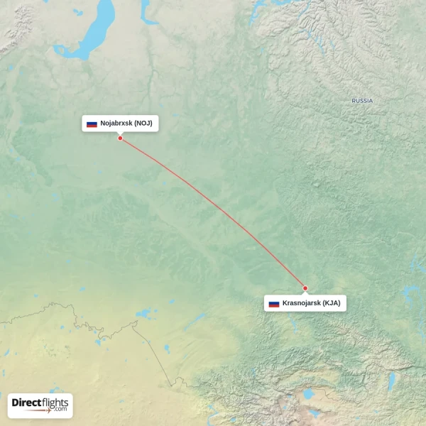 Krasnojarsk - Nojabrxsk direct flight map