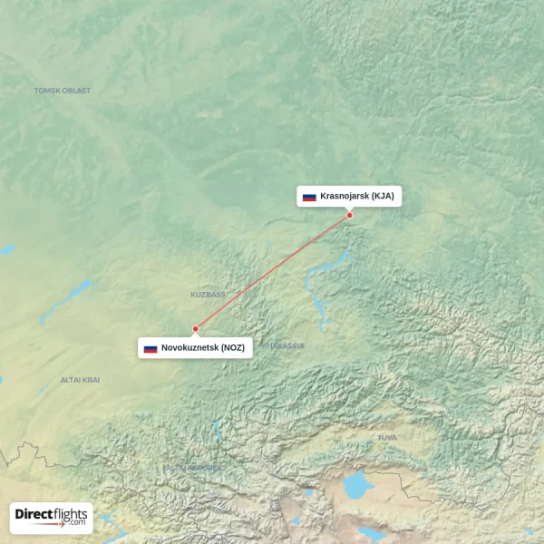 Krasnojarsk - Novokuznetsk direct flight map