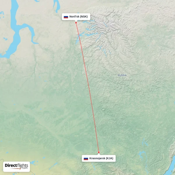 Krasnojarsk - Noril'sk direct flight map