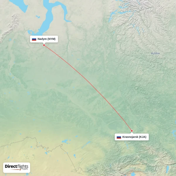 Krasnojarsk - Nadym direct flight map