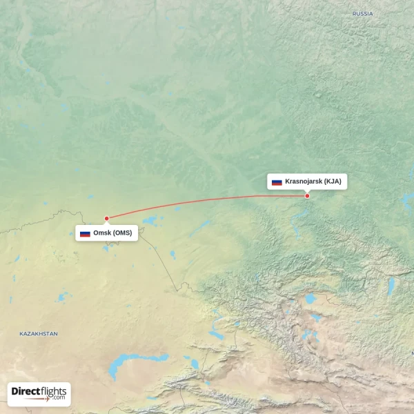 Krasnojarsk - Omsk direct flight map