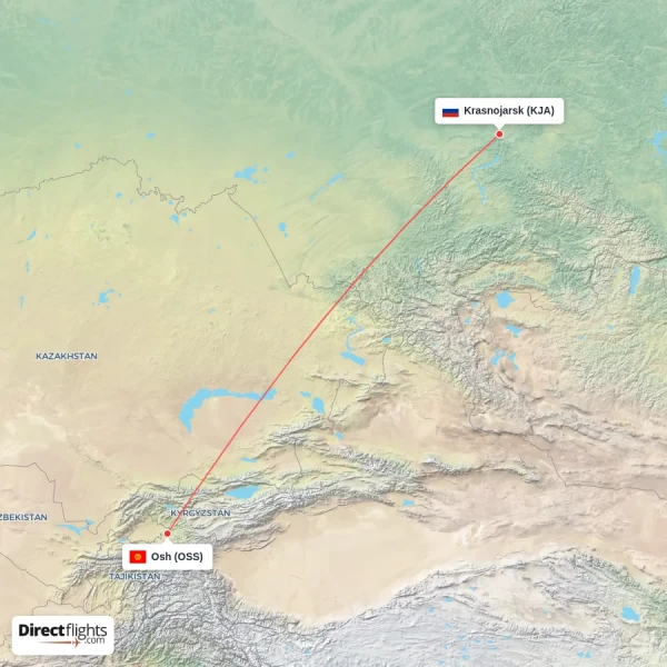 Krasnojarsk - Osh direct flight map