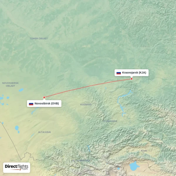 Krasnojarsk - Novosibirsk direct flight map