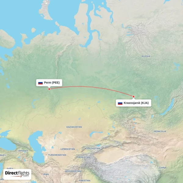 Krasnojarsk - Perm direct flight map