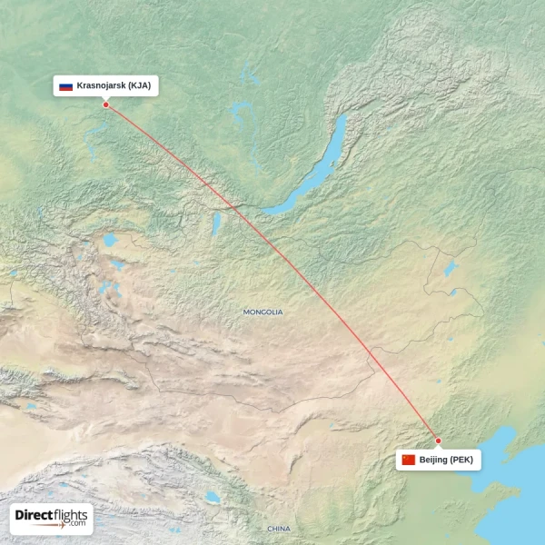 Krasnojarsk - Beijing direct flight map