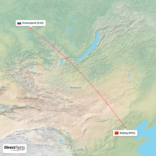 Krasnojarsk - Beijing direct flight map
