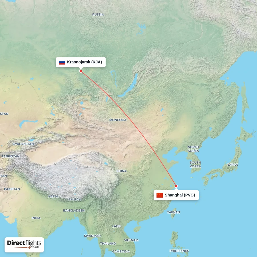 KJA - PVG route map