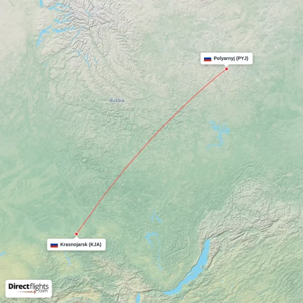 Krasnojarsk - Polyarnyj direct flight map