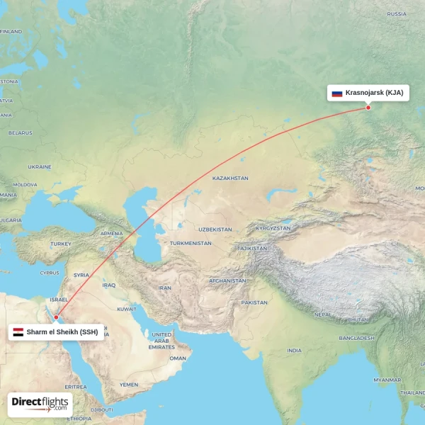 Krasnojarsk - Sharm el Sheikh direct flight map