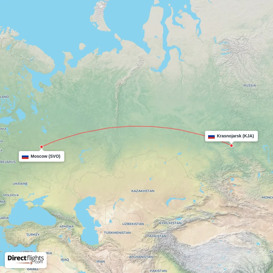KJA - SVO route map