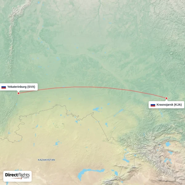 Krasnojarsk - Yekaterinburg direct flight map