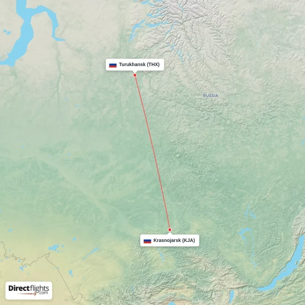 Krasnojarsk - Turukhansk direct flight map