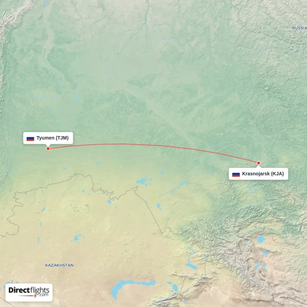 Krasnojarsk - Tyumen direct flight map