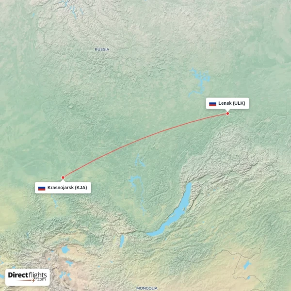 Krasnojarsk - Lensk direct flight map