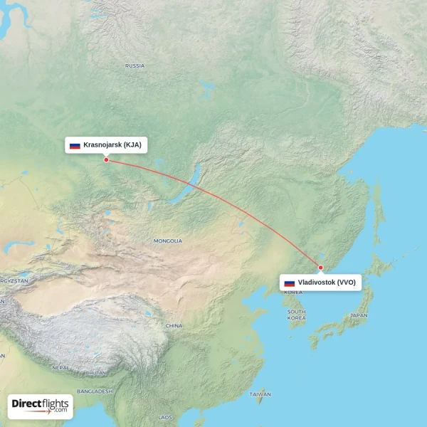 Krasnojarsk - Vladivostok direct flight map