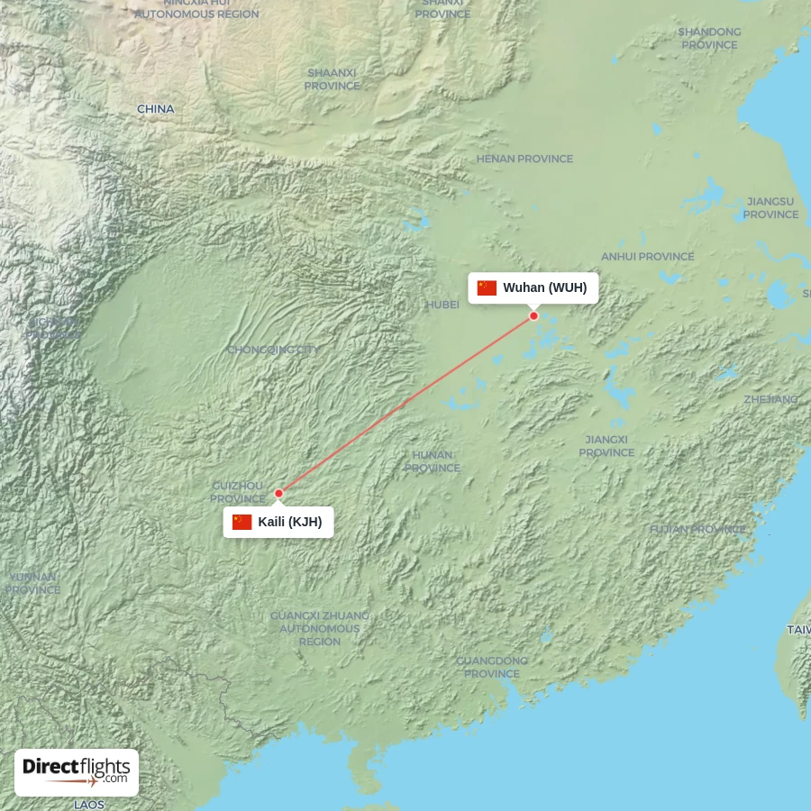 KJH - WUH route map